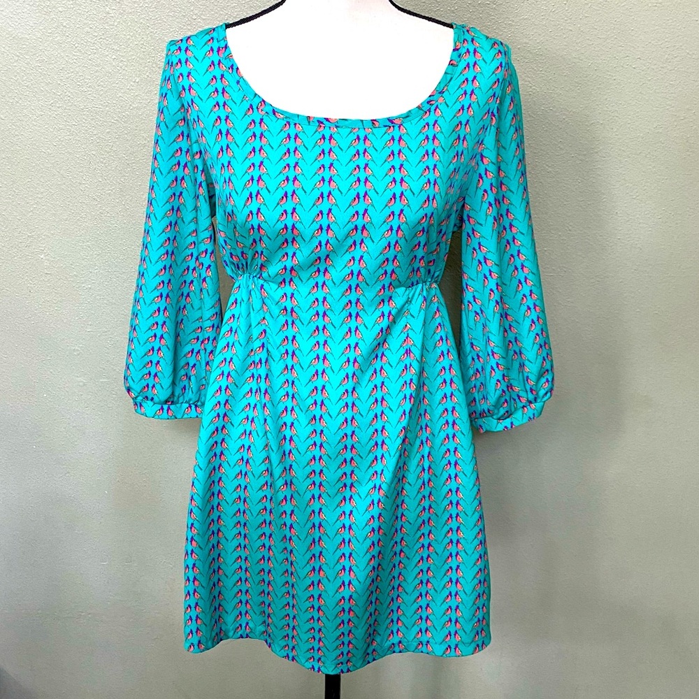 Audrey 3 + 1 Teal Bird Tunic : Mini Dress - MEDIUM